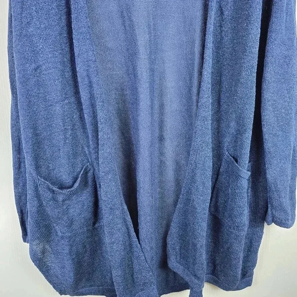 J. Jill Women's  Open Front Long Linen Blend Teal Sweater Size Large Petite - Picture 4 of 9